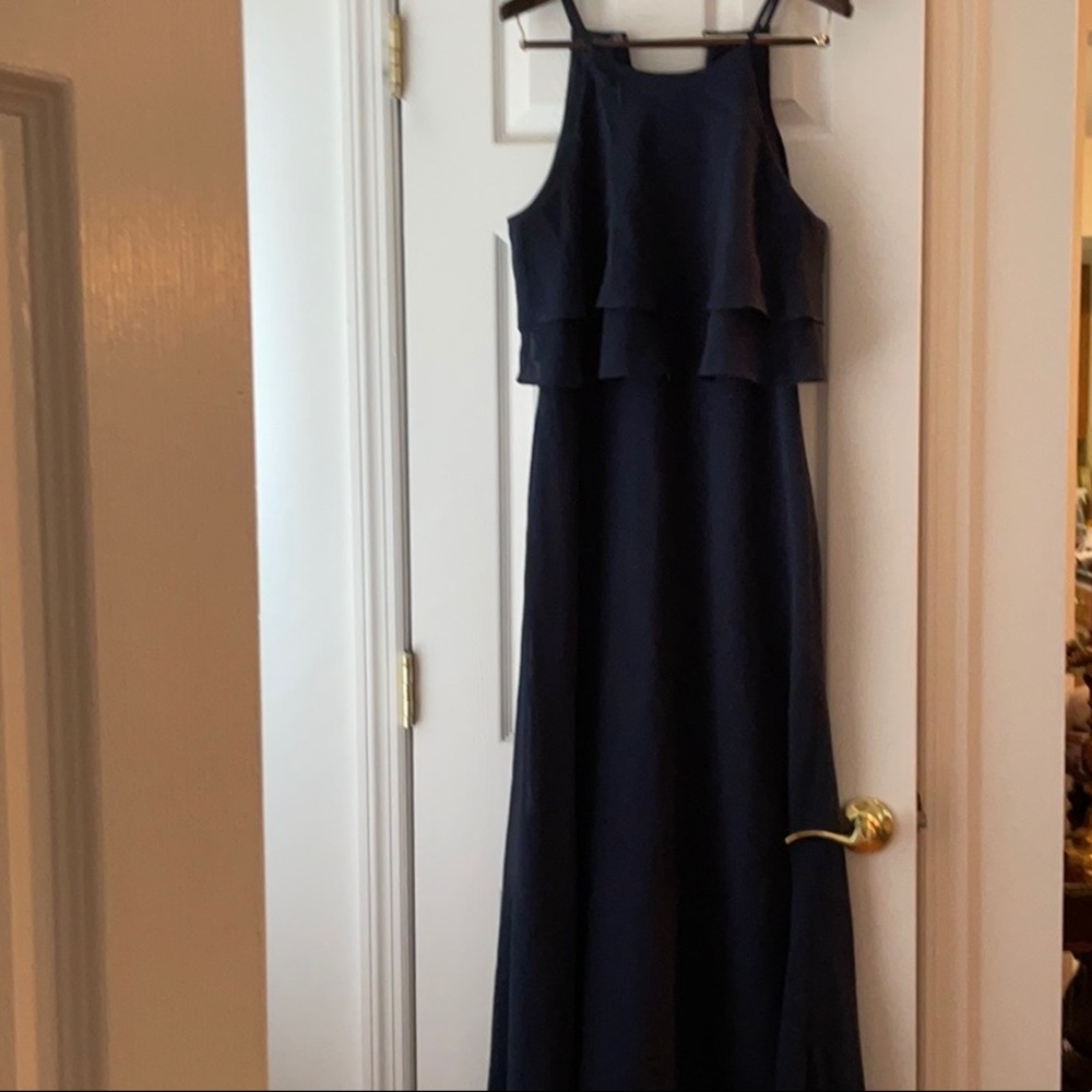 WORN ONCE, like new! Jenny Yoo Chiffon Navy Tiered Bridesmaid Dress